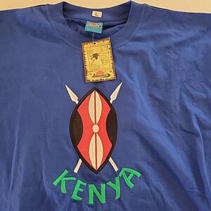 Vintage Kenya Embroidered Made In Kenya T Shirt Tee Africa Large NWT Cotton